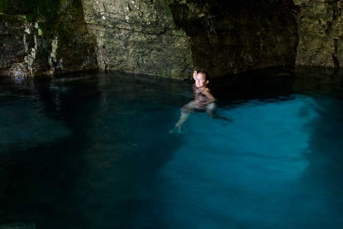 Kristin swimming in the grotto
