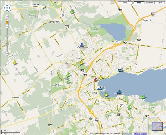 Map of Isabelles adventures in Ontario